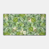 Tropische Waterverf palmbladeren monogram Bureaumat (Voorkant)