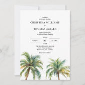 Tropische Waterverf palmbomen bruiloft uitnodiging (Voorkant)