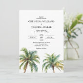 Tropische Waterverf palmbomen bruiloft uitnodiging (Staand voorkant)