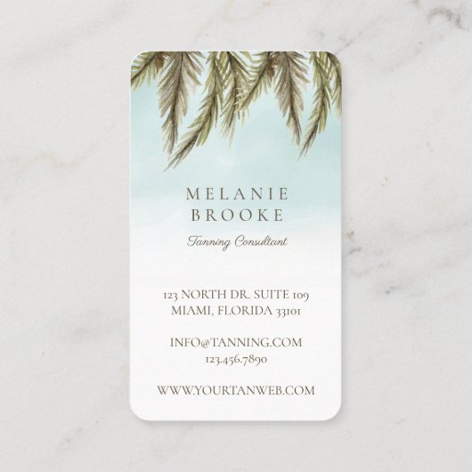 Tropische Waterverf palmboom looisalon Visitekaartje (Achterkant)
