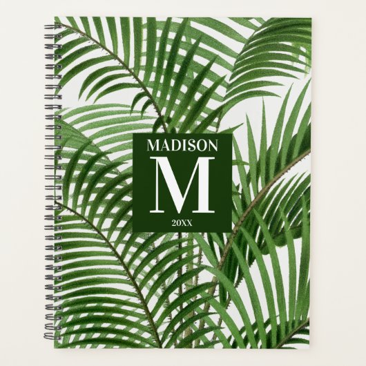 Tropische Waterverf palmboom monogrammen Planner (Voorkant)