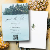 Tropische Waterverf Palmen & Strand Wedding QR Cod Save The Date