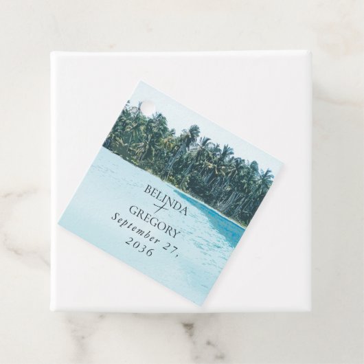Tropische Waterverf Palmen & Strandbruiloft Bedankjes Labels (In situ)