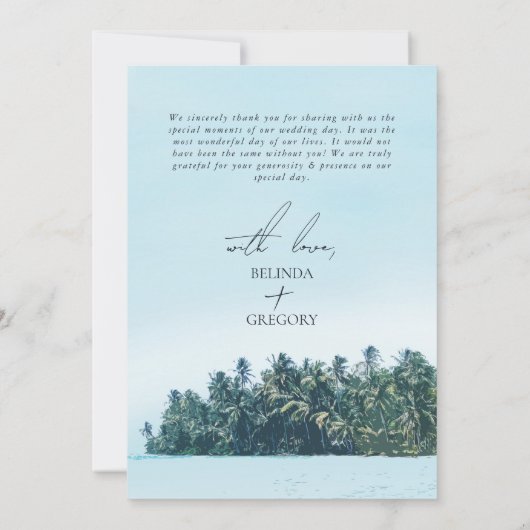 Tropische Waterverf Palmen & Strandbruiloft Bedankkaart (Achterkant)