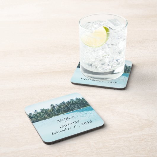 Tropische Waterverf Palmen & Strandbruiloft Bier Onderzetter (Rechterzijde)