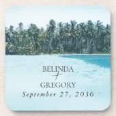 Tropische Waterverf Palmen & Strandbruiloft Bier Onderzetter (Voorkant)