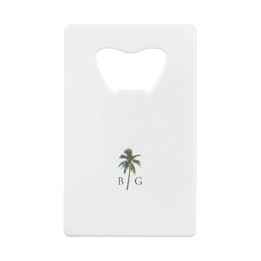 Tropische Waterverf Palmen & Strandbruiloft Creditkaart Flessenopener (Achterkant)