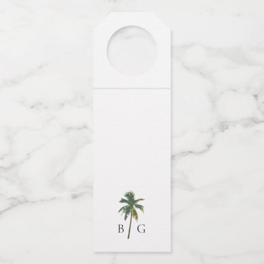 Tropische Waterverf Palmen & Strandbruiloft Flessenhanger (Achterkant)