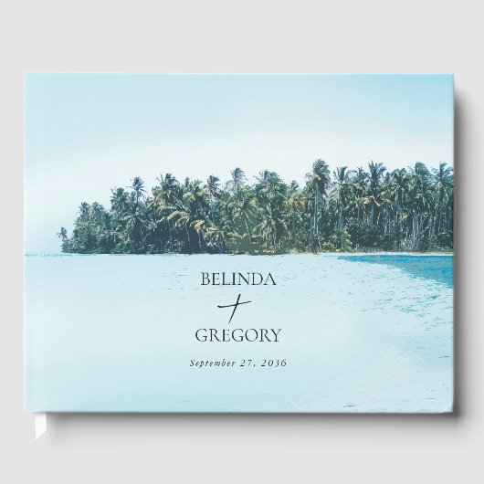 Tropische Waterverf Palmen & Strandbruiloft Gastenboek (Voorkant)