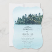 Tropische Waterverf Palmen & Strandbruiloft Kaart (Voorkant)