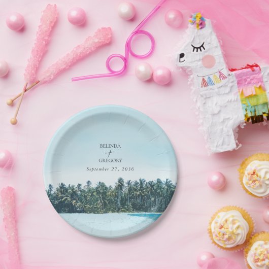 Tropische Waterverf Palmen & Strandbruiloft Papieren Bordje (Feest)