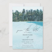 Tropische Waterverf Palmen & Strandbruiloft Save The Date (Voorkant)