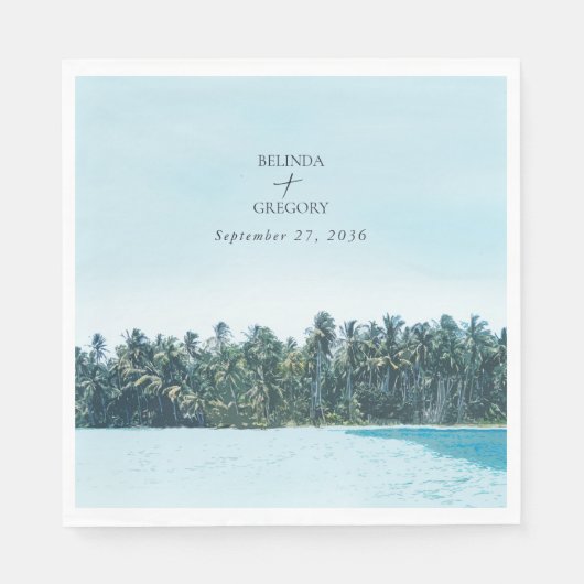 Tropische Waterverf Palmen & Strandbruiloft Servet (Voorkant)