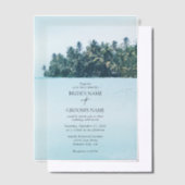 Tropische Waterverf Palmen & Strandbruiloft Vellum Uitnodigingen (Offset)