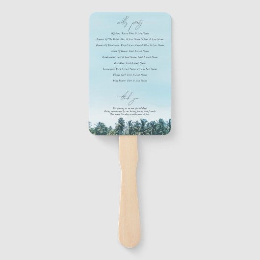 Tropische Waterverf Palms Beach Wedding Programma Handwaaier (Achterkant)