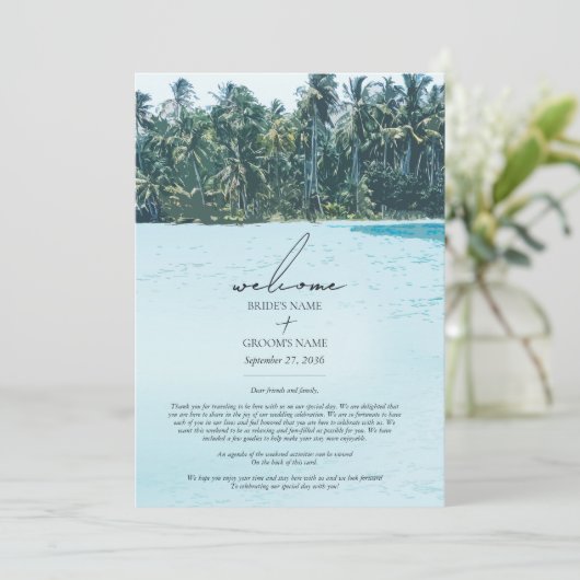 Tropische Waterverf Palms Beach Wedding Route (Staand voorkant)