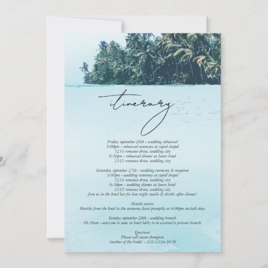 Tropische Waterverf Palms Beach Wedding Route (Achterkant)