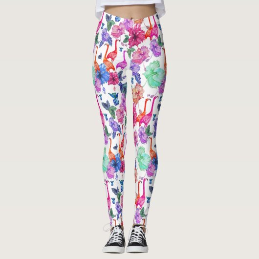 Tropische Waterverf Patroon Leggings (Voorkant)