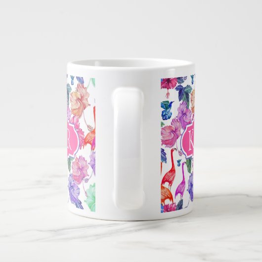 Tropische Waterverf Patroon | Monogram Grote Koffiekop (Achterkant)