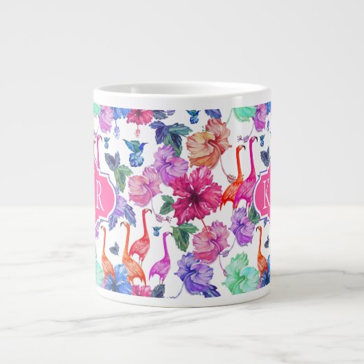 Tropische Waterverf Patroon | Monogram Grote Koffiekop (Voorkant)