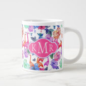Tropische Waterverf Patroon | Monogram Grote Koffiekop (Rechts)