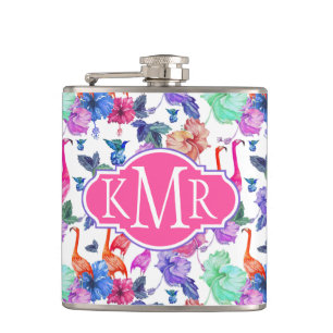 Tropische Waterverf Patroon   Monogram Heupfles