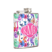 Tropische Waterverf Patroon | Monogram Heupfles (Rechts)