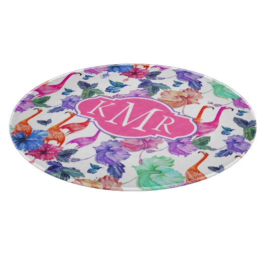 Tropische Waterverf Patroon | Monogram Snijplank (Hoek)