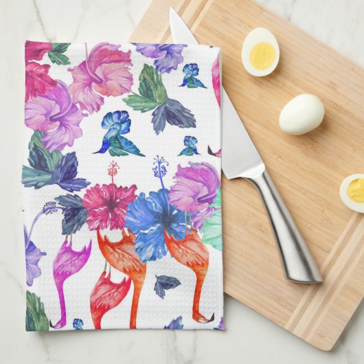 Tropische Waterverf Patroon | Monogram Theedoek (Quarter Fold)