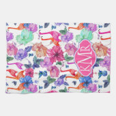 Tropische Waterverf Patroon | Monogram Theedoek (Horizontaal)