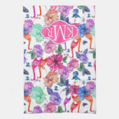 Tropische Waterverf Patroon | Monogram Theedoek (Verticaal)