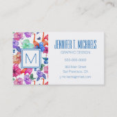 Tropische Waterverf Patroon | Monogram Visitekaartje (Voorkant)