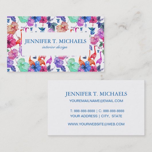 Tropische Waterverf Patroon | Monogram Visitekaartje (Voorkant / Achterkant)