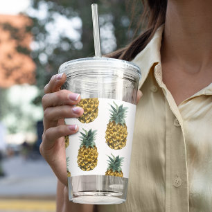Tropische Waterverf Pineappel Naadloos patroon Acryl Drinkbeker