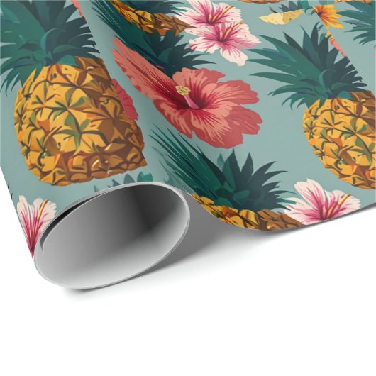 Tropische Waterverf Pineappel Naadloos patroon Cadeaupapier (Rol Hoek)