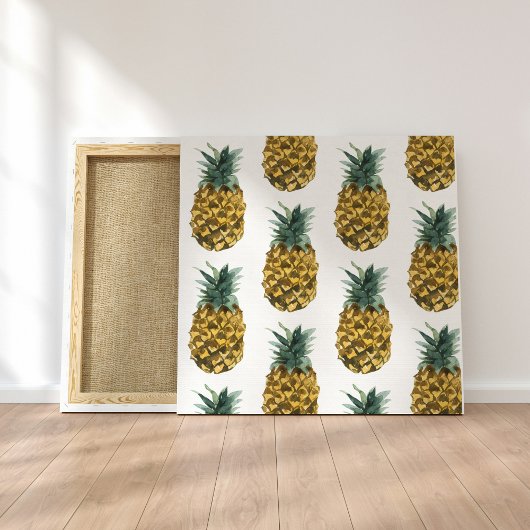 Tropische Waterverf Pineappel Naadloos patroon Canvas Afdruk