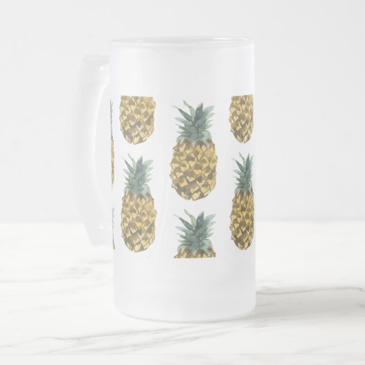 Tropische Waterverf Pineappel Naadloos patroon Matglas Bierpul (Voorkant links)