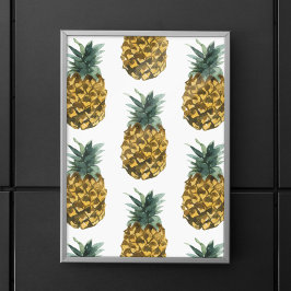 Tropische Waterverf Pineappel Naadloos patroon Poster