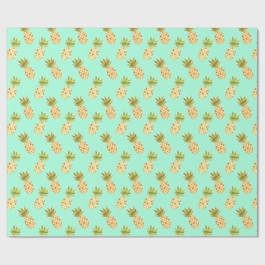 Tropische Waterverf Pineappelpatroon Cadeaupapier (Vlak)