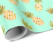Tropische Waterverf Pineappelpatroon Cadeaupapier (Rol Hoek)