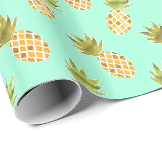 Tropische Waterverf Pineappelpatroon Cadeaupapier (Rol Hoek)