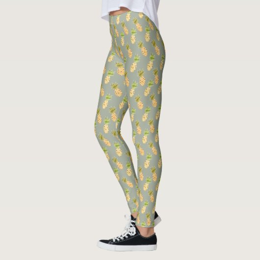 Tropische Waterverf Pineappelpatroon Leggings (Links)
