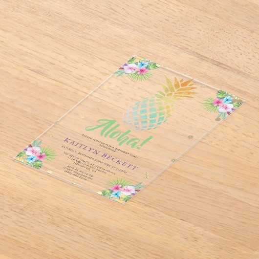 Tropische Waterverf Pineapple Birthday Luau Acryl Uitnodigingen (Laagn)