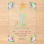 Tropische Waterverf Pineapple Birthday Luau Acryl Uitnodigingen (Voorkant)