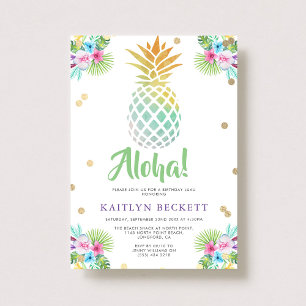 Tropische Waterverf Pineapple Birthday Luau Kaart