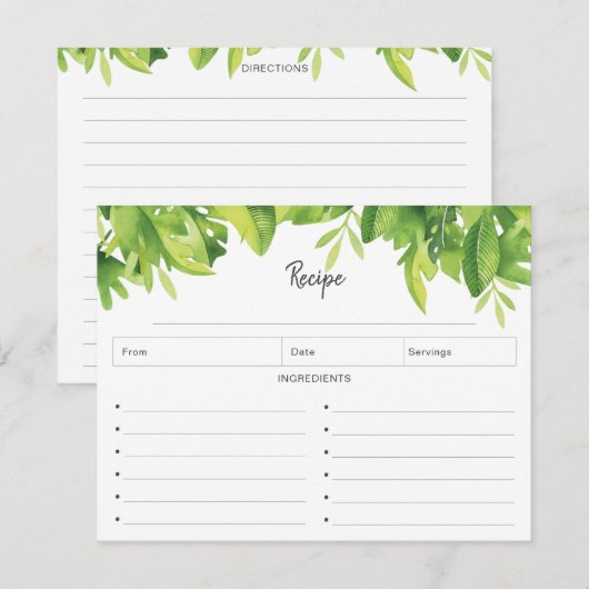 Tropische Waterverf Recipe Kaart (Voorkant / Achterkant)