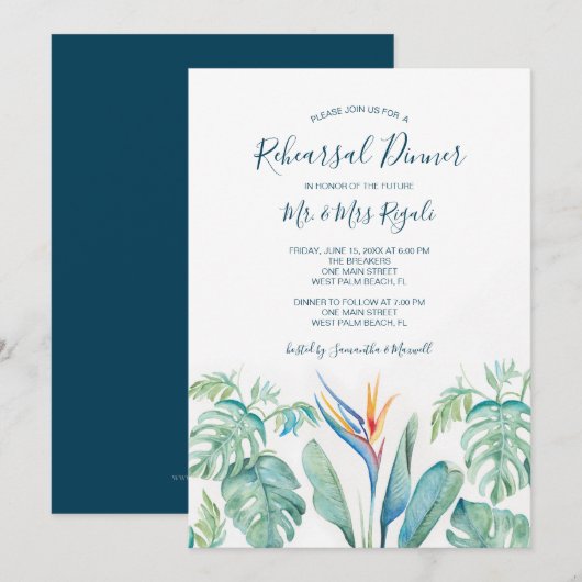 Tropische Waterverf repetitie diner uitnodiging (Voorkant / Achterkant)