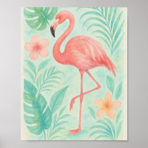 Tropische Waterverf roze flamingo exotische bota Poster