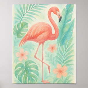 Tropische Waterverf roze flamingo exotische bota Poster