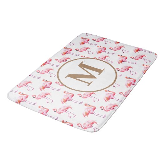Tropische Waterverf Roze Flamingo | Gouden script Badmat (Gekanteld)